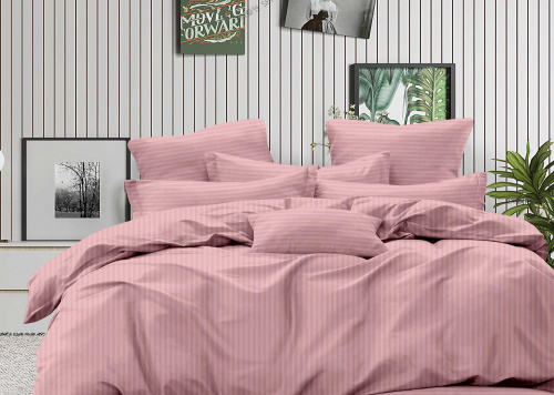 КПБ СТРАЙП-Сатин Розовый 140гр 100% хлопок на резинке