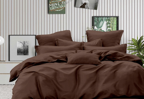КПБ СТРАЙП-Сатин Коричневый 140гр 100% хлопок
